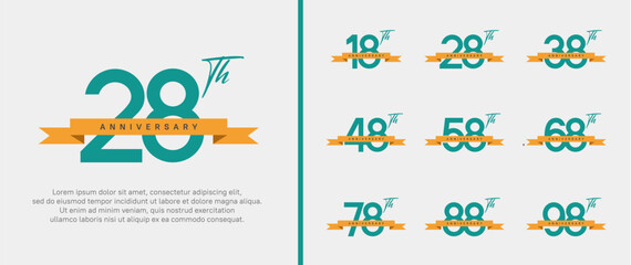 Fototapeta premium set of anniversary logo green color number and orange ribbon on white background for celebration