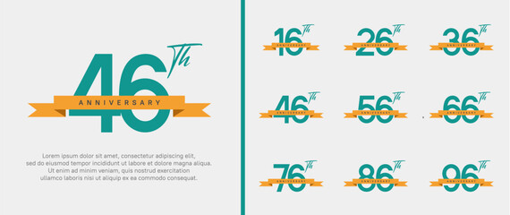 set of anniversary logo green color number and orange ribbon on white background for celebration