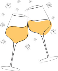 Lineart. Two glasses of champagne. High quality vector illustration.
