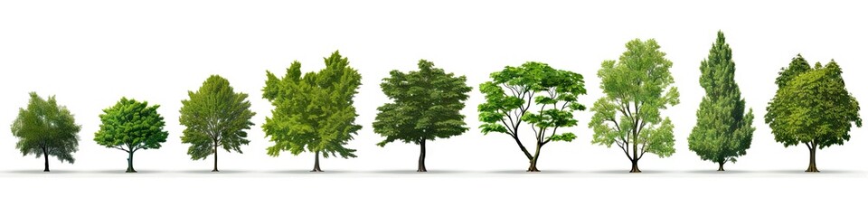 Fototapeta premium Whispers of woods. Botanical symphony. Nature diversity. Trees in summer splendor. Botanical elegance. Leaves branches and life. Tree on white background isolated