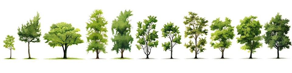 Obraz premium Whispers of woods. Botanical symphony. Nature diversity. Trees in summer splendor. Botanical elegance. Leaves branches and life. Tree on white background isolated