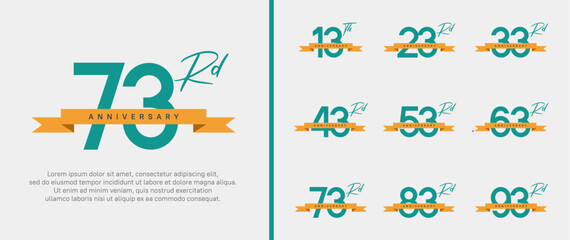 Fototapeta premium set of anniversary logo green color number and orange ribbon on white background for celebration