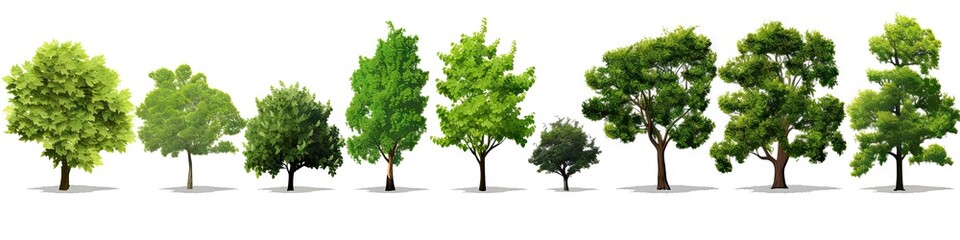 Obraz premium Whispers of woods. Botanical symphony. Nature diversity. Trees in summer splendor. Botanical elegance. Leaves branches and life. Tree on white background isolated