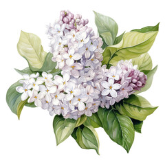 Watercolor white Lilac flower Illustration AI Generative
