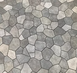 Gordijnen Seamless flagstone outdoor paving textures, cobblestone cut flat in random pieces, grey, light grey, beige, and charcoal color. Monochrome. Pavement surface texture. Landscape paving stone background  © Timothy Roesdiah