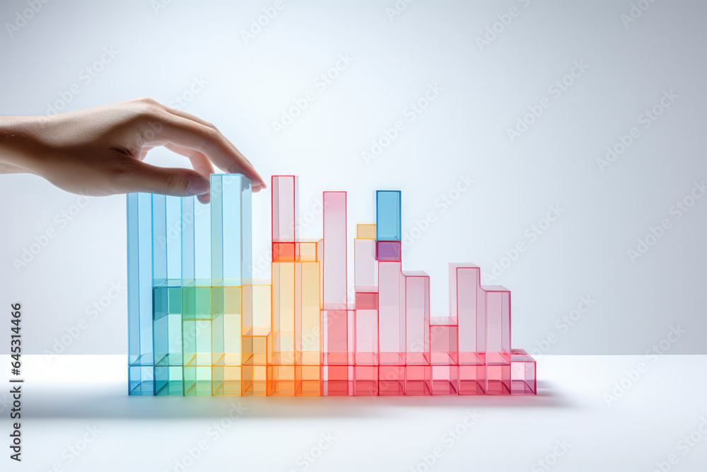 Poster unlocking business success through data: financial chart in red and blue, symbolizing growth and pro