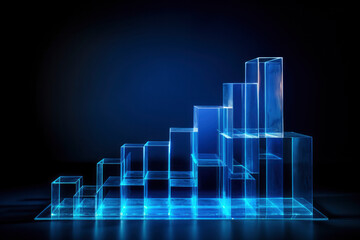 Blue glass Office Charts & Financial Analysis for Corporate Success, Explore global financial trends with blue charts and graphs for corporate success and profit analysis