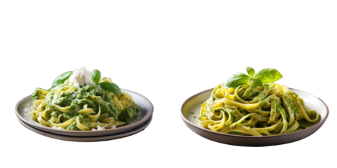 Pesto laden pasta on transparent backgrounden table