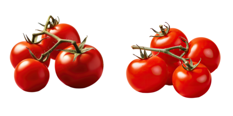 Red grape cherry tomatoes on a transparent background two whole and two halved