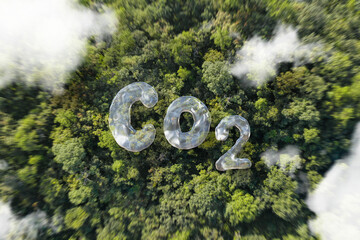 CO2 floating in the sky. Business concept and sustainable environment. Industries and companies Reduce carbon emissions to achieve net zero emissions.