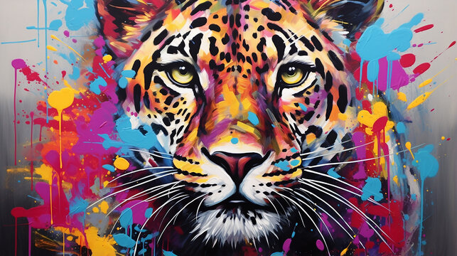 Pintura em tela de p&ocirc;ster de graffiti abstrato, impress&atilde;o de p&ocirc;ster de arte pop de leopardo, arte de parede