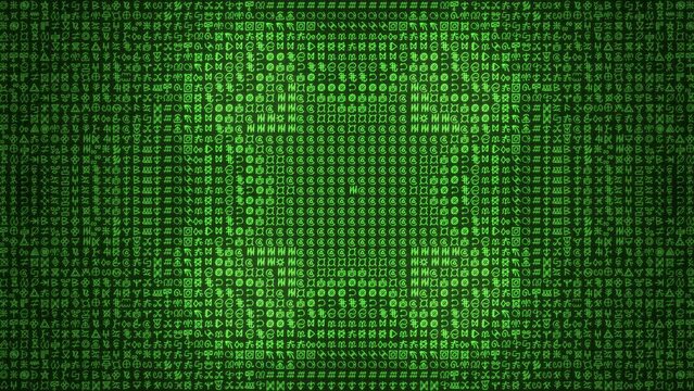 Abstract Grid Matrix Background with Alien Symbols Concept Loop Animation