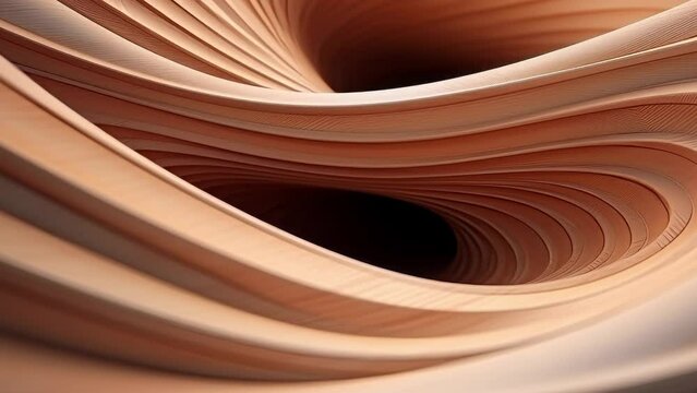 Abstract of wooden pattern, twisted shape, architecture details, Perspective of future building design, Parametric wall. 3D animation.