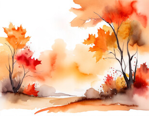 秋の紅葉をイメージしたシンプルな水彩イラスト  Simple watercolor illustration of autumn leaves