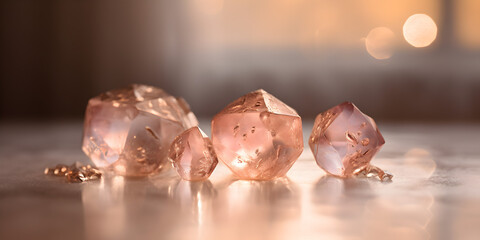Pink quartz mineral on a pink background - obrazy, fototapety, plakaty