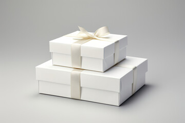 Closeup of two white gift boxes