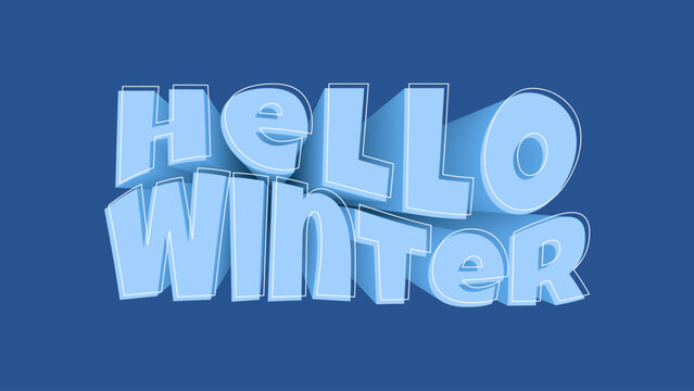 Hello Winter text 3d effect. Editable blue Background with Lettering. Realistic three dimension banner.