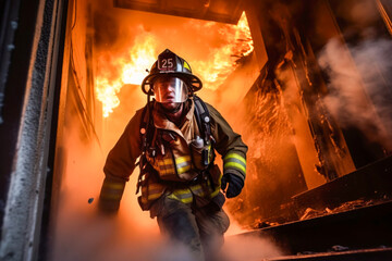 Photo of a brave firefighter battling a fierce blaze