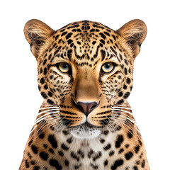 leopard portrait close up on white background.
