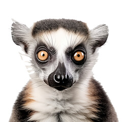 lemur close up on white background.