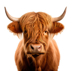 portrait of brown bull on white background.