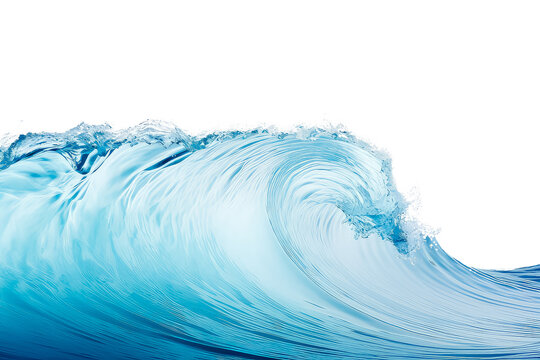 Beautiful blue ocean wave on white background.