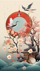 Asian tradition art, vertical background banner. Generative AI