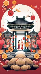 Asian tradition art, vertical background banner. Generative AI