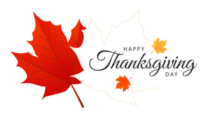 Happy Thanksgiving. Thanksgiving text typography template with maple leaves. Vector illustration