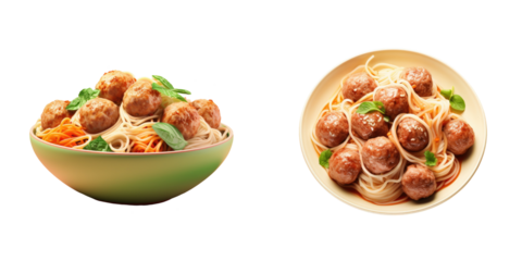 Pasta and meat patties transparent background