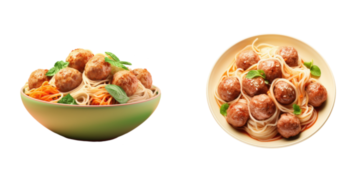 Pasta and meat patties transparent background