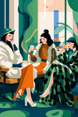 Portrait of fashioned girls Generative AI