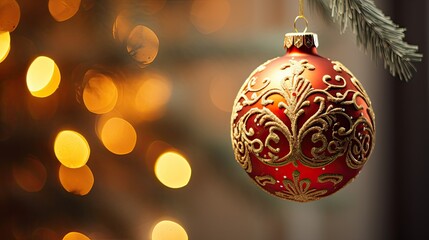 Fototapeta premium Close-up of a Christmas ornament hanging from a tree, showcasing intricate details.