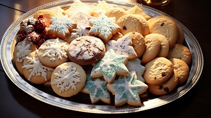Freshly baked Christmas cookies laid out on a platter, showcasing holiday treats.