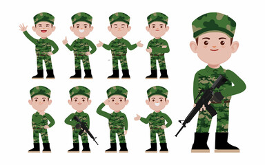 Set of soldier with different poses