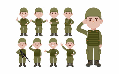 Set of soldier with different poses