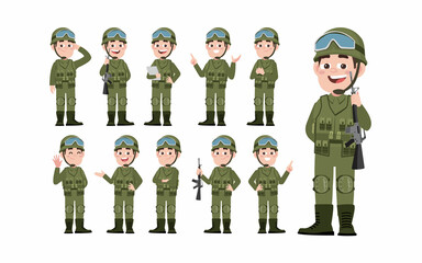 Set of soldier with different poses