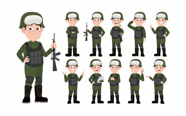 Set of soldier with different poses
