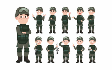 Set of soldier with different poses