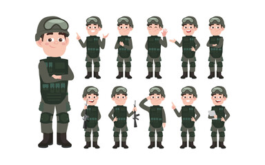 Naklejka premium Set of soldier with different poses