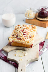 Cherry pie on a wooden cutting board. Homemade cherry pie. wooden background.