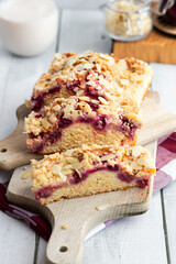 Cherry pie on a wooden cutting board. Homemade cherry pie. wooden background.