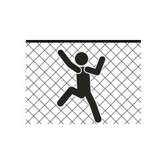 Isolated illustration of black pictogram man climbing fence or gate for safety sign private area, thief alert, height fall risk