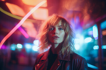 Portrait of a young woman in a night scene