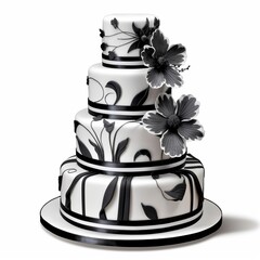 Black white wedding cake white background 