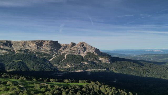 Aerial video of the sunrise in the Dolomites mountains. Compatsch Italy.