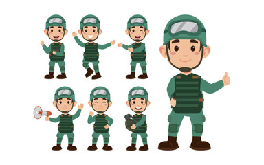 Set of soldier with different poses