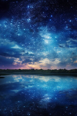 Fototapeta na wymiar Night starry sky and reflection in the lake