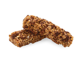 Two tasty granola bars isolated on white