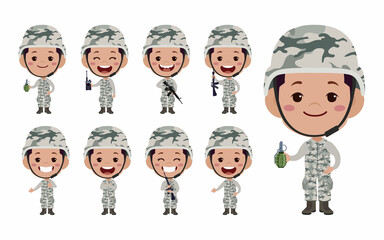 Set of soldier with different poses